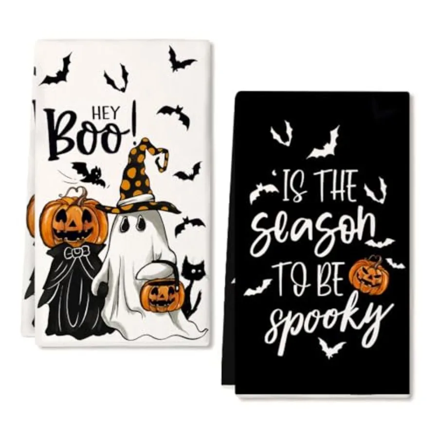 

Pumpkin Ghost Halloween Kitchen Towels Set of 2Black Bat Boo Dish Towels 18x26 Ih Farmhouse Home Indoor Vintage Party Decoratio
