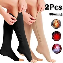 Chaussettes de Compression à Fermeture Éclair, Solide, Haute artificiel asticité, Hauteur Genou, Soutien Extensible, Bas avec Parker Ouvert, Soins de Santé, 1 Paire