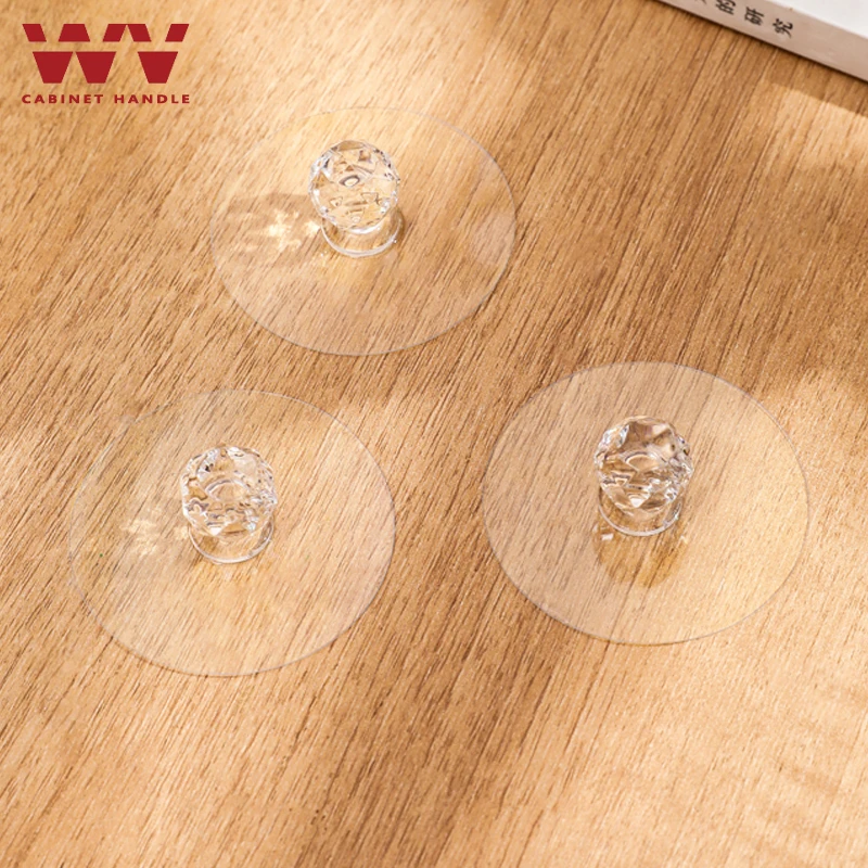 WV Transparent Crystal Door Knobs Kitchen Cabinet Storage Drawer Handles Self-adhesive Closet Pulls with Hooks Furniture Wall