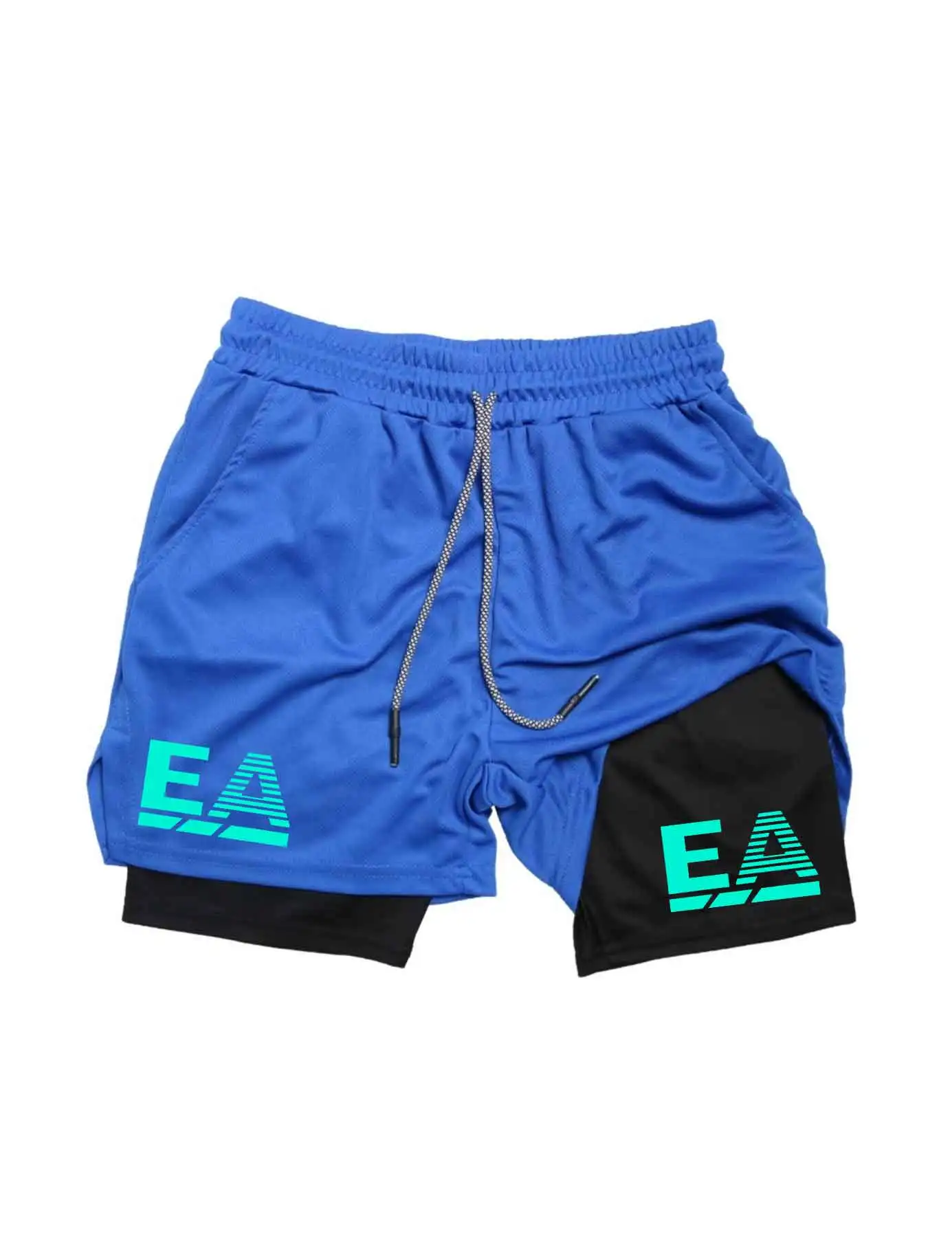 Men's 2-in-1 Double Layer Sports Shorts Quick Dry Breathable Gym Workout Running Training with Liner Army Green Letter