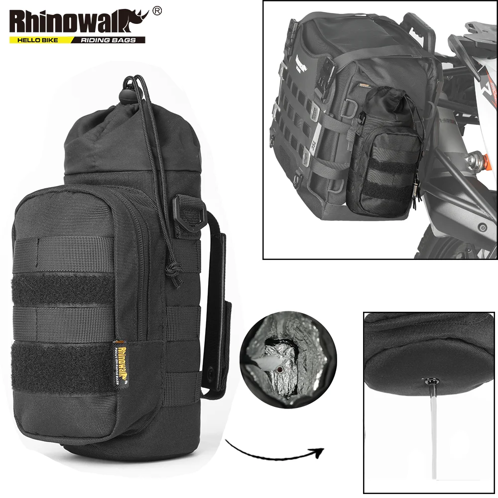 Rhinowalk Motorcycle Bottle Holder 1.5L Insulated Kettle Bag Portable Motor Water Bottle Bag Rich Mount Method With Molle System