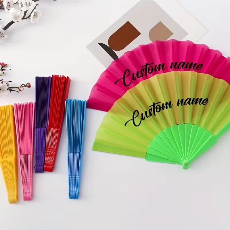 10Pcs Personalized Colorful Folding Fans - Customize with Name/Text, Elegant Handheld Folding Fans Suitable for Weddings, Balls, Birthday Gifts - Can Add Personal Message - Ideal for Ladies, Brides, Party Decorations -
