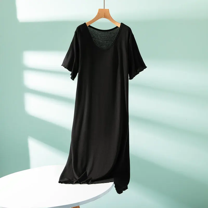 New Short Sleeve Modal Comfortable Sleepwear Women O Neck Chest Pad Nightgowns Casual Summer Nightshirt Ladies Home Wear Dress