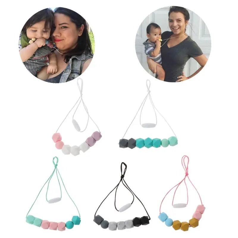 Baby Teething Necklace Safty Silicone Beads Nursing Necklace Chewable Teether For Mother and Baby BPA Free