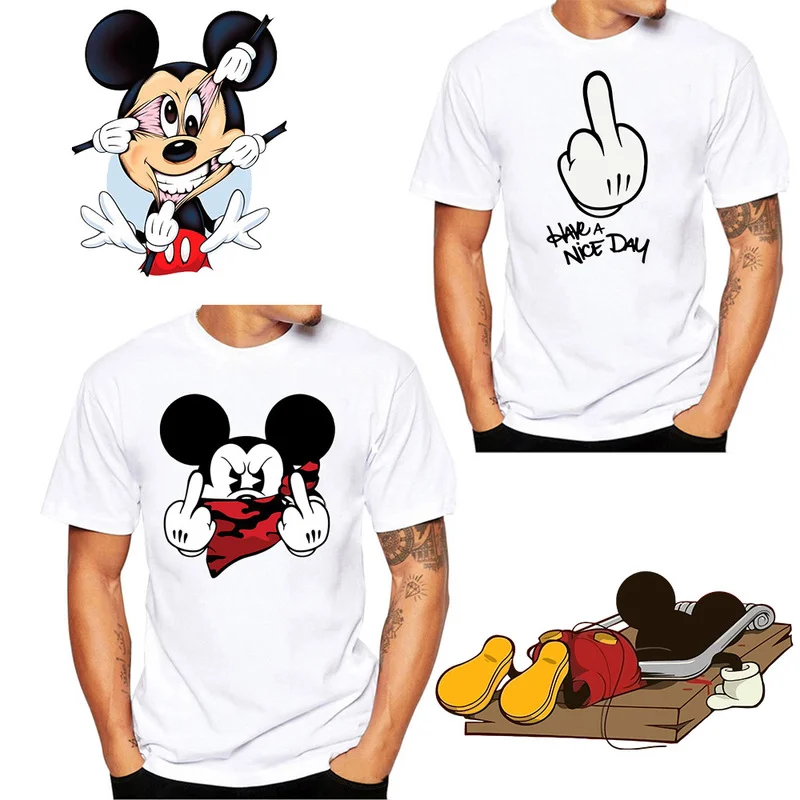 Spoof Mickey Mouse Iron-on Transfers for Clothing Patches for Disney Clothes Women Mem Kids Funy Cartoon Heat Transfer Stickers
