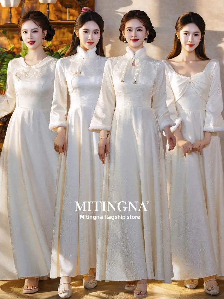 

Зимнее китайское платье с длинными рукавами, красивое, элегантное, создающее ощущение роскоши, можно носить на каждый день.