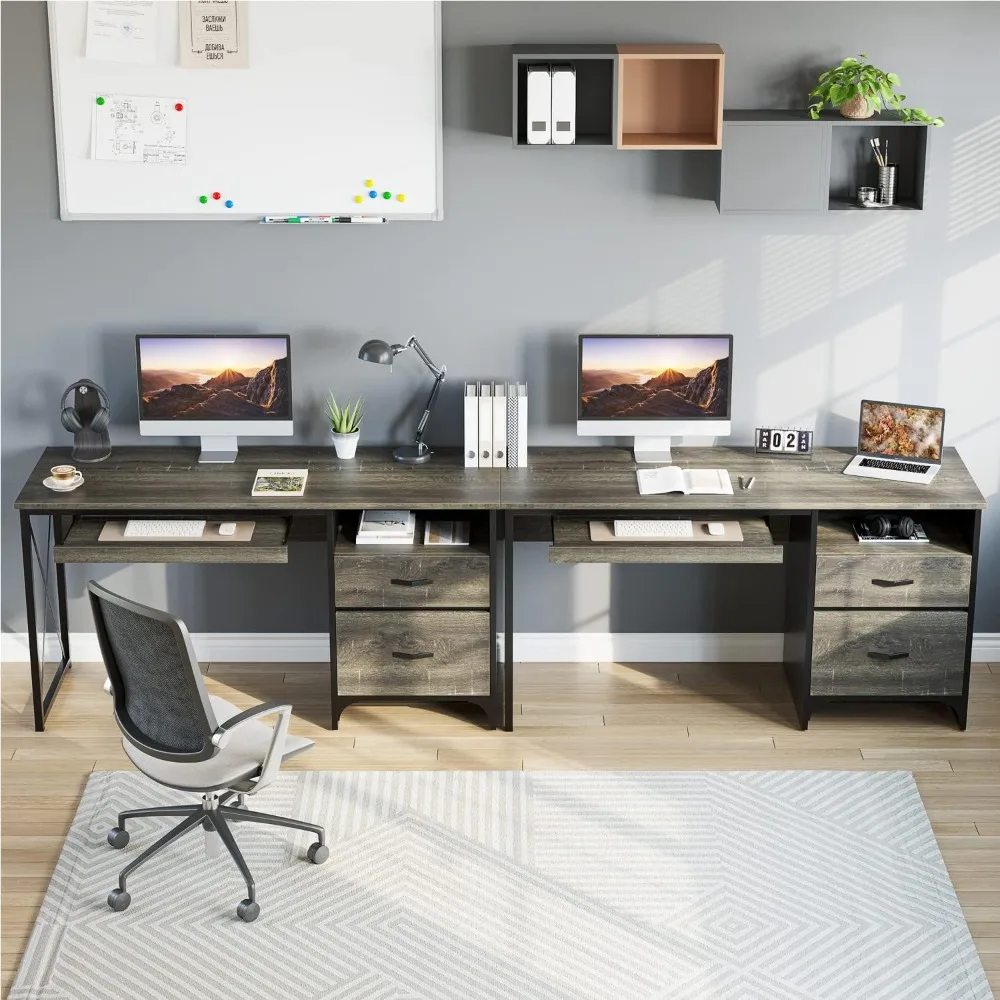 Office Desk with Drawers, 55 inch Industrial Computer Desk with Storage, Wood Teacher Desk with Keyboard Tray