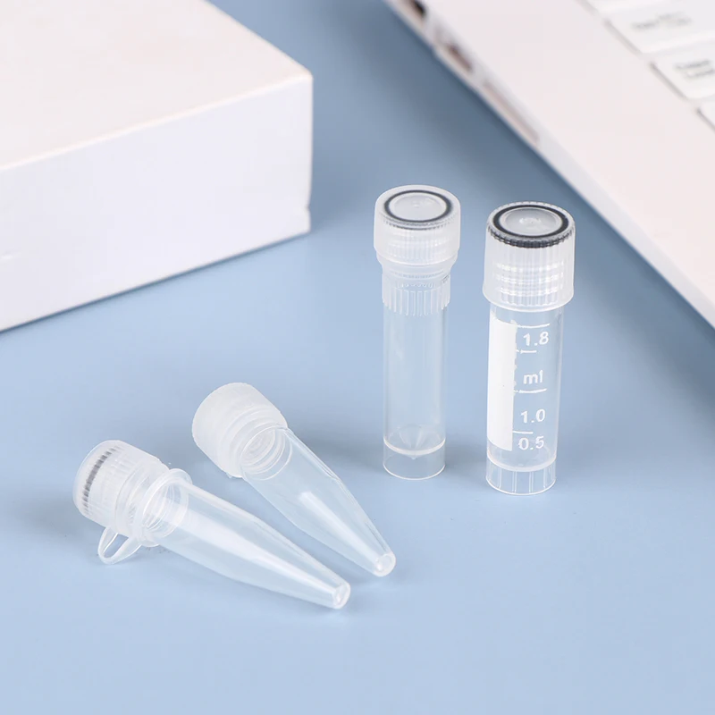 20pcs 1.5/1.8ml PP Lab Analysis Freezing Tubes Graduation Centrifuge Tube Volume Vials Bottles With Blocking Cap Screw Cap