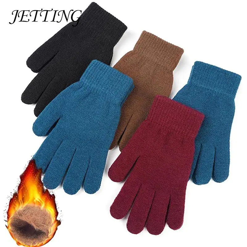 

Men Winter Warm Knitted Woolen Outdoor Gloves Elastic Full Finger Gloves Solid Color Warm Thick Cycling Driving Fashion Gloves