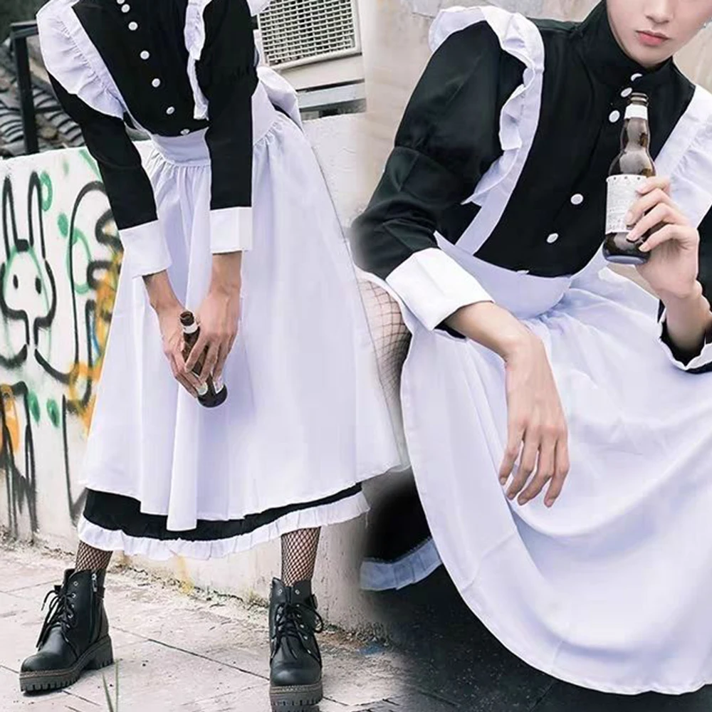 Disfraz de Cosplay blanco y negro para hombre, ropa de sirviente, nueva moda de otoño, estilo británico, largo, cafetería, disfraz Sexy con orejas de gato