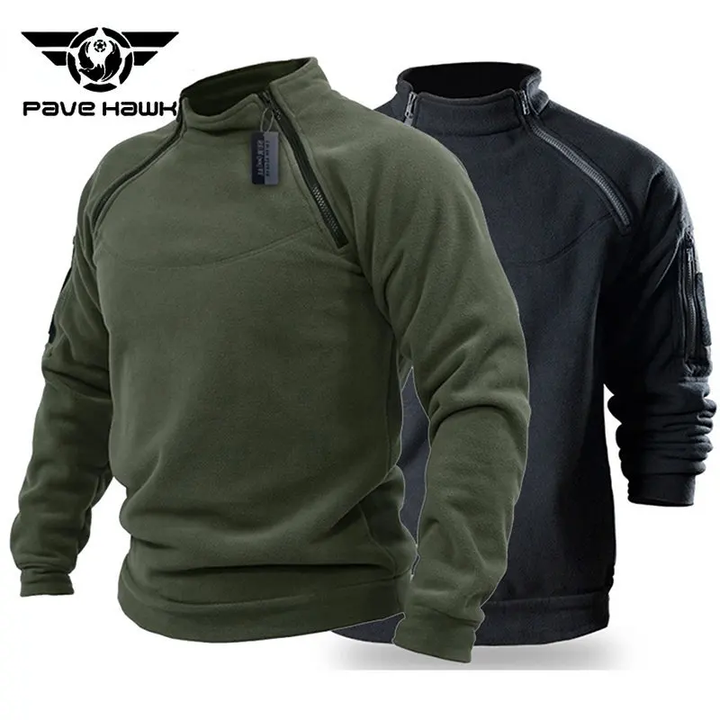 Men's Tactical Outdoor Polar  Jacket Warm Fleece  Pure Color Pullover Windproof Coat Side Zippers Hiking Sweater Autumn Coat