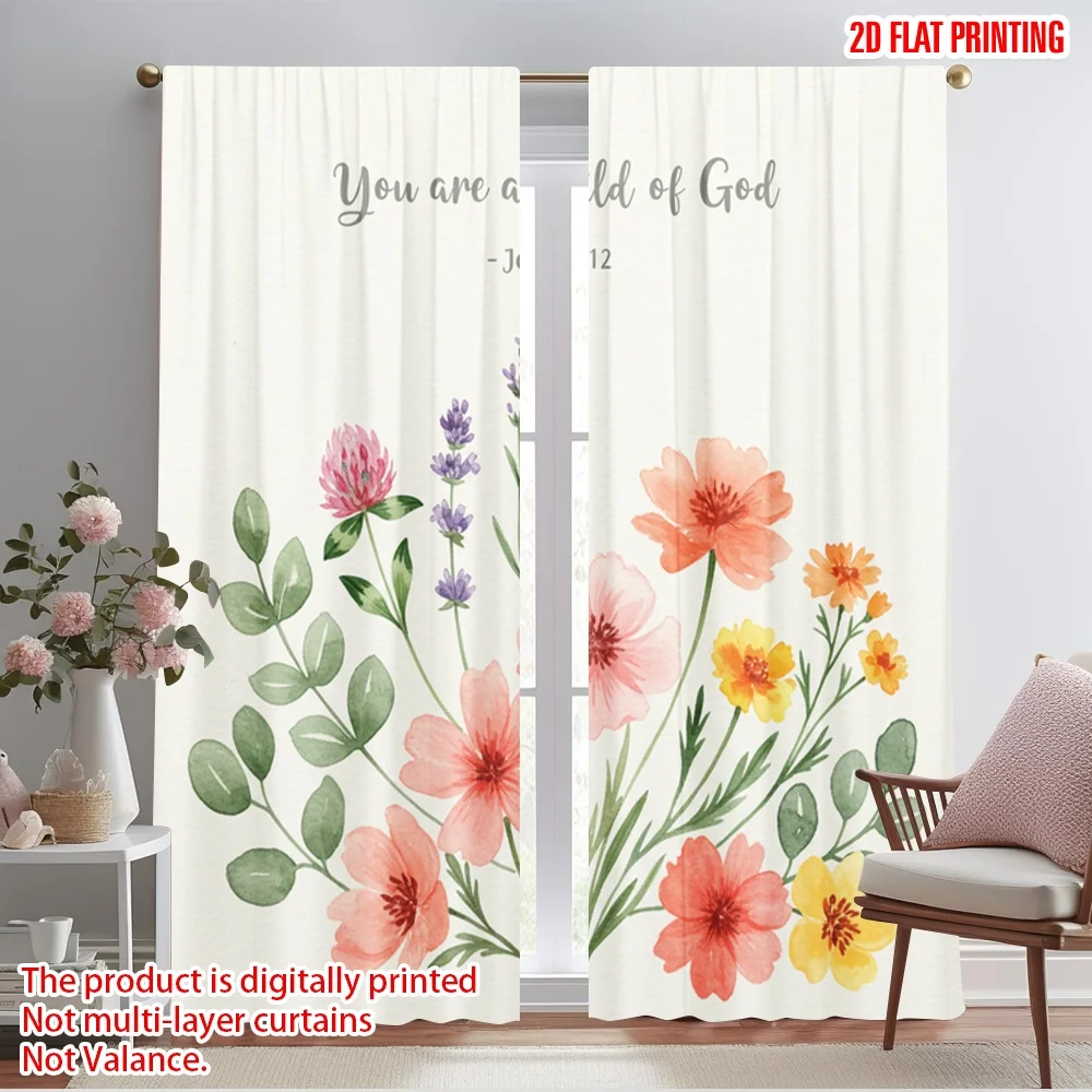 

2pcs 2D flat printing Window Curtains Watercolor Floral Child God Fabric Without Electricity Party Decorations Use for Classroom