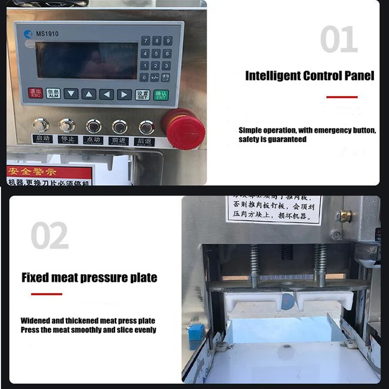 Fatiador comercial de carne de carneiro com controle numérico, máquina comercial de fatiar rolo de carne congelada de carne gorda automática de 2/4/6/8 rolos