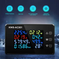 KWS-AC301 AC 50-300V 0-20/100A Digital Voltmeter Energy Meter Ammeter Voltage Wattmeter Kwh Temperature AC Meter Detector