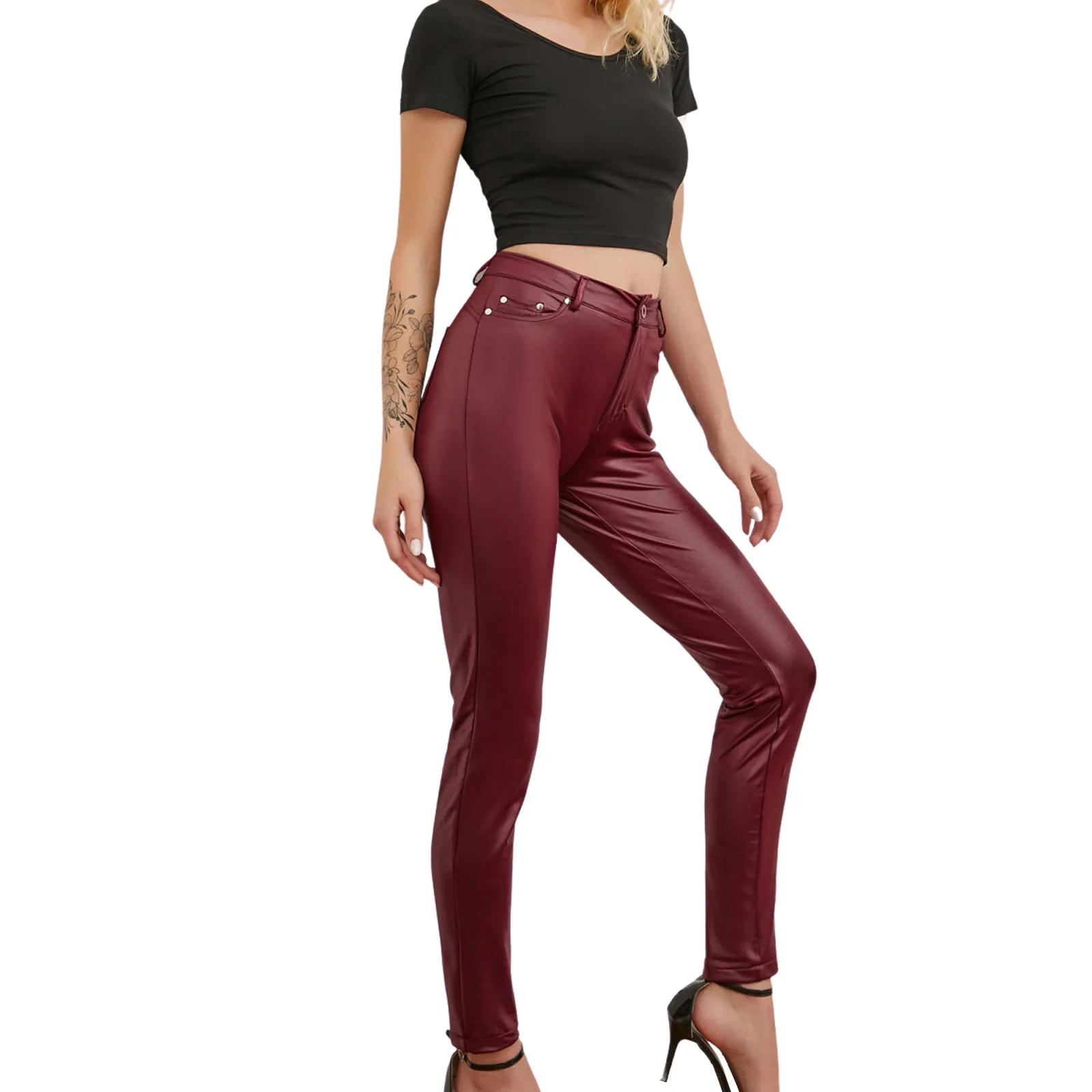 

2024 Ladies New Casual Pants Skinny Pants Fashion PU Leather Pants