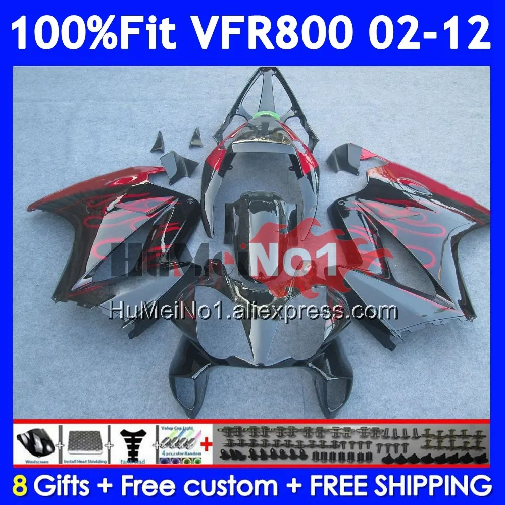 Interceptor For HONDA VFR800 VFR 800RR 800 RR 2002 2003 04 2005 2006 2007 46No.8 VFR800RR 08 09 10 Red Flames 11 12 Fairings