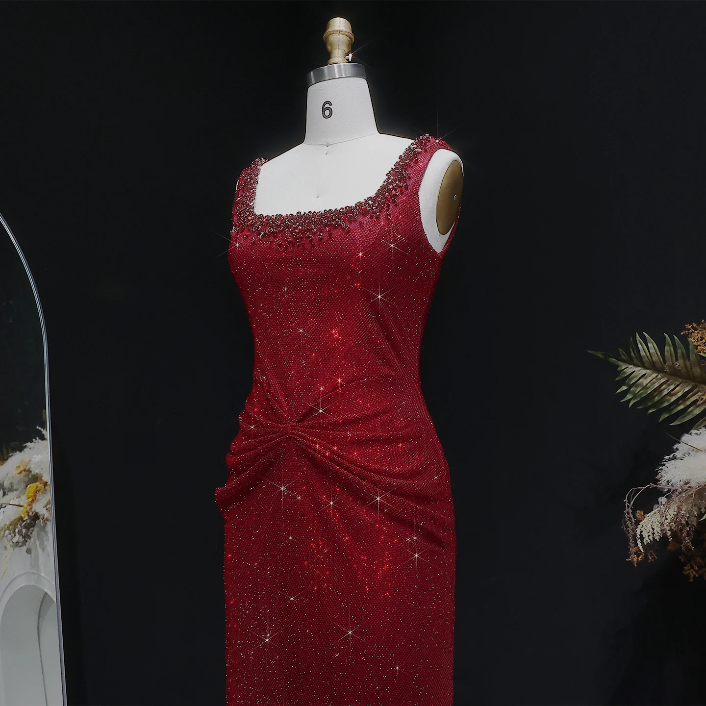 Sharon Said Arabisches Dubai Luxus Weinrotes Meerjungfrauenkleid mit Quadratischem Ausschnitt Saudi-Arabien Formelles Abendkleid für Abschlussball und Partys SS655 Maßanfertigung – Detail 4