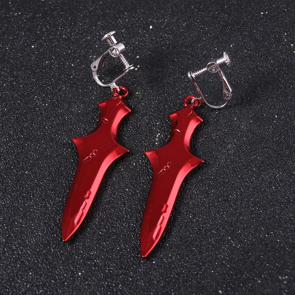 Anime Shaman King Yoh Asakura Earrings Tao Ren Sword Drop Earrings for Women Men Ear Clip Jewelry Cosplay Props