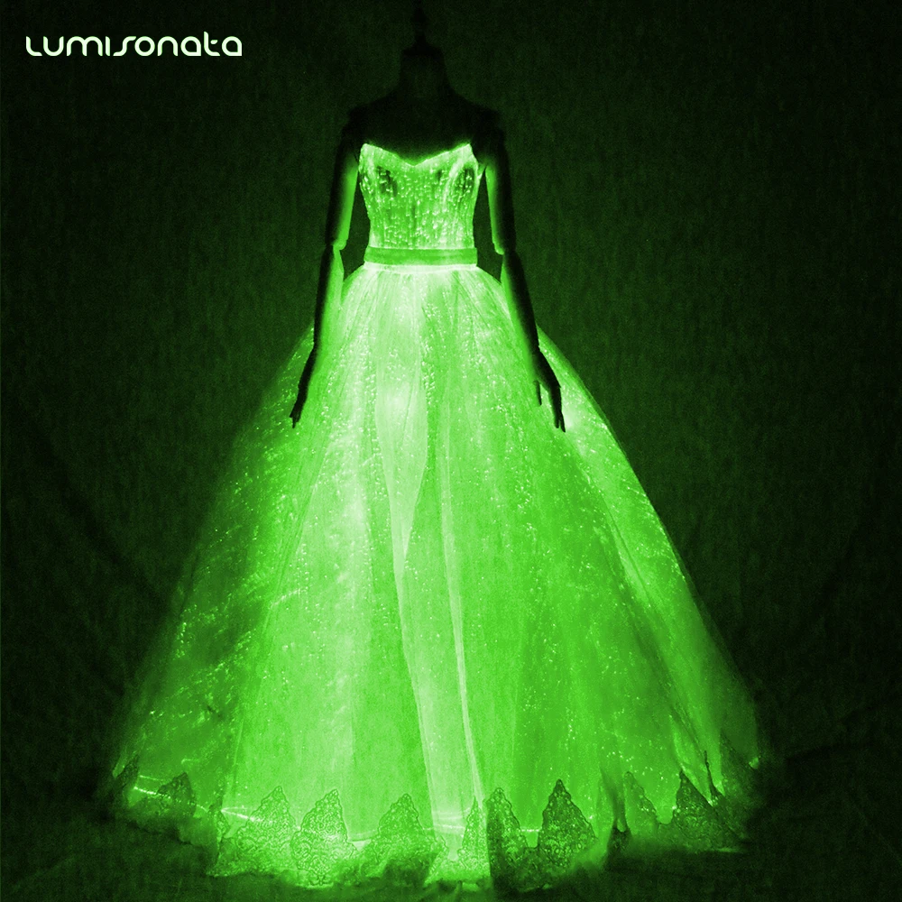 Lumisonata Light Up Glow In The Dark Fiber Optic Fabric Women Customizable Luminous Dress Led Long Skirt For Wedding Party