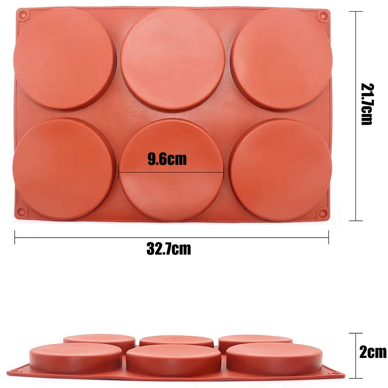 6 Cavity Large Disc Silicone Mold Suitable for Baking Muffin Pan Resin Coaster Burger Chocolate Tart Quiche Cake Decoration