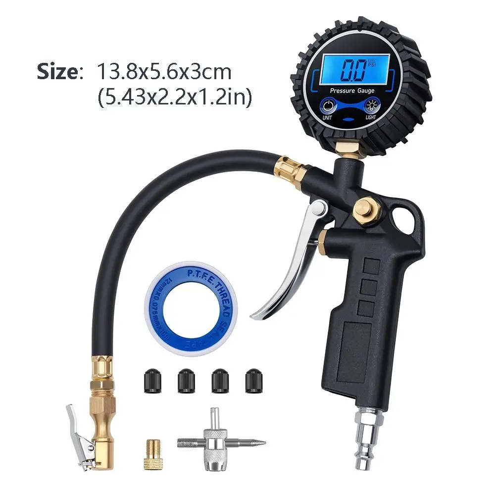 Aksesori Kompresor Pengukur Tekanan Ban Digital Chuck Udara 250 PSI Resolusi Tampilan 0.1 Inflator Ban Otomatis