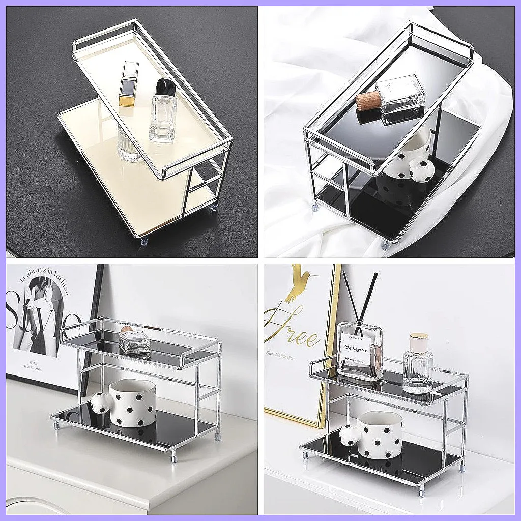 Double-Layer Metal Storage Rack, Desk & Bathroom Organizer for Cups, Cosmetics, Kitchen