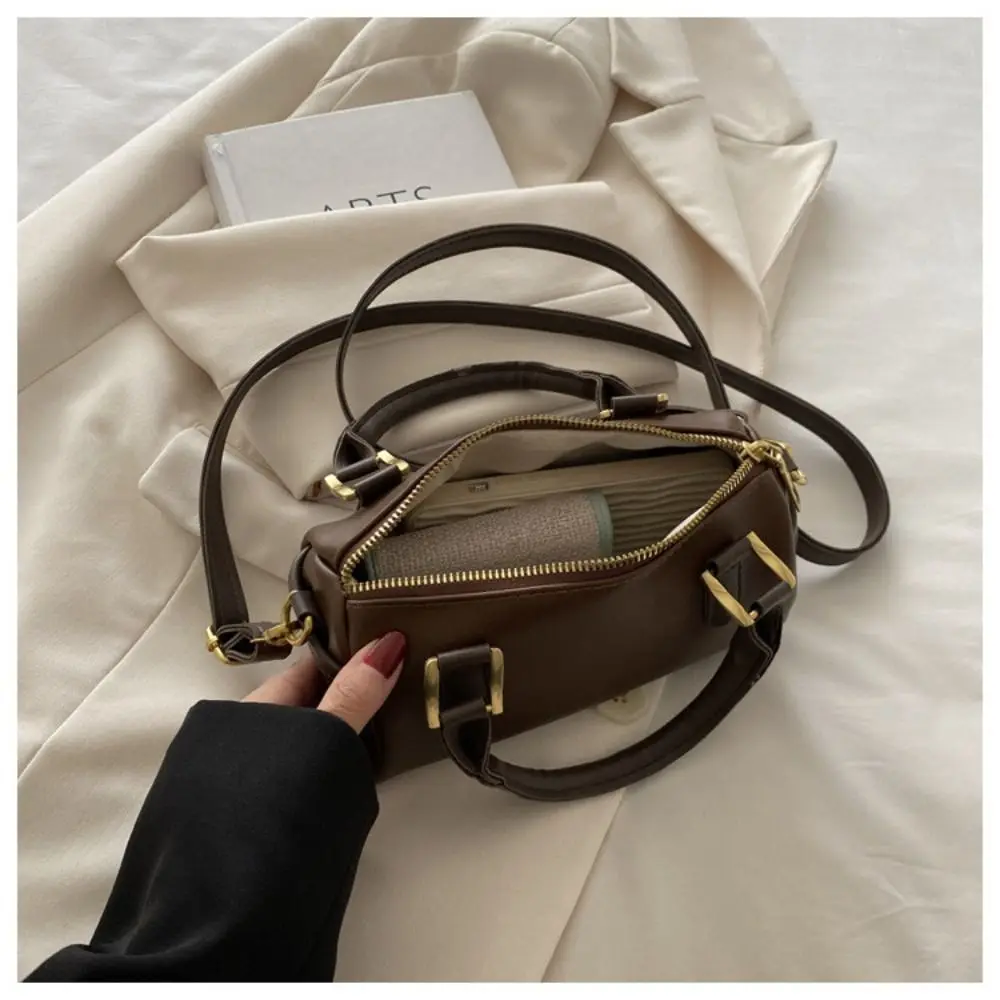 

Fashion French Style Bowling Bag Large Capacity Elegant Boston Shoulder Bag Casual PU Leather Women Handbags Girls