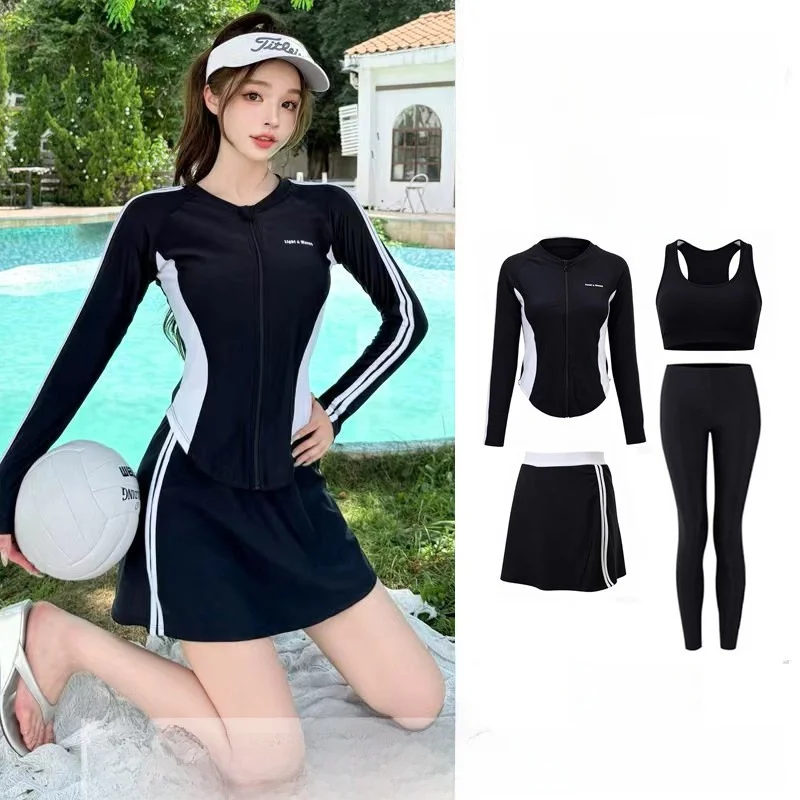 women's-plus-size-two-piece-long-sleeve-wetsuit-quick-dry-conservative-slimming-jellyfish-suit-diving-suit-swimming-costume
