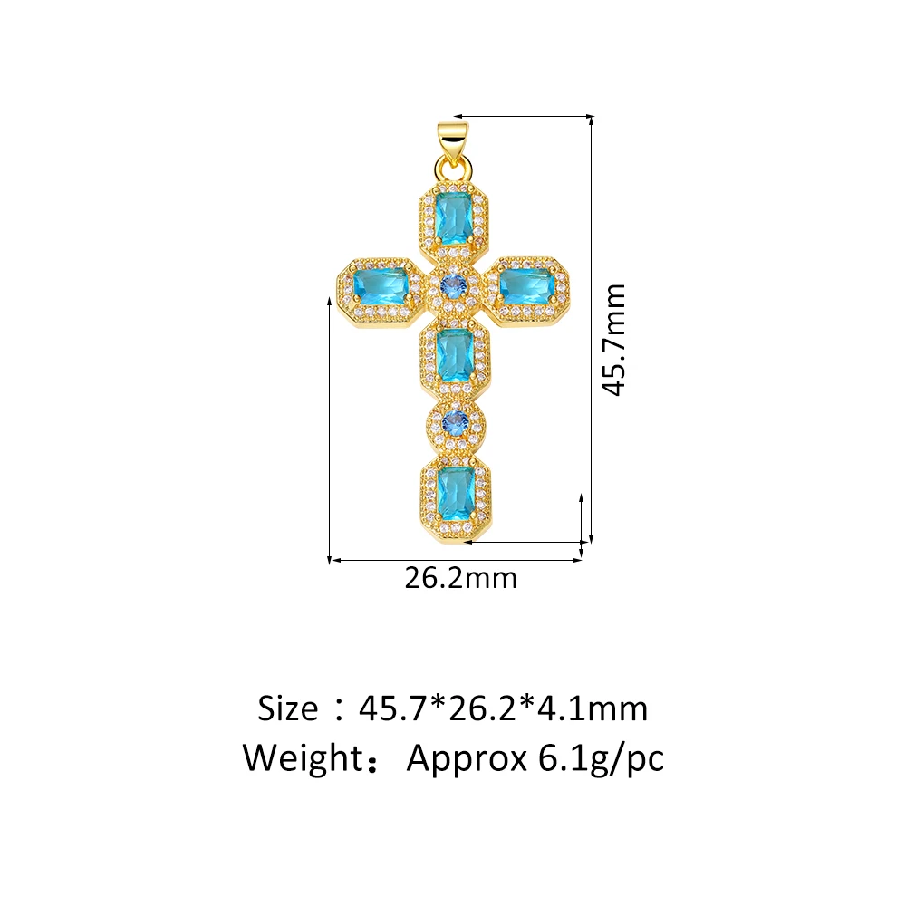 New Luxury Colorful Zircon Cross Pendant Necklace Metallic Copper Charm Christian Jewelry Crafts DIY Jewelry Accessories 2022