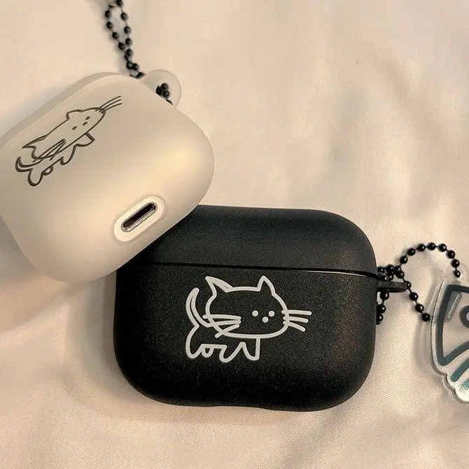 Ins Cartoon Cat Couples Matte Case For AirPods 1/2/3 Soft TPU Cute Cover for AirPods Pro 2 Bluetooth Earphone Case Fish Keychain