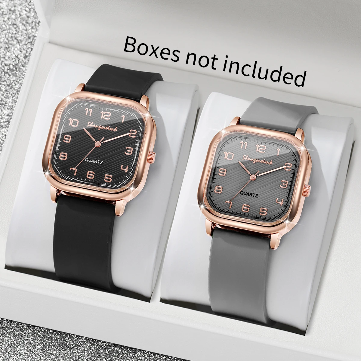 2PCS Fashion Square Women Watches Set Casual Silicone Strap Ladies Quartz Watch Girls Clock Relogio Feminino（Without Box）