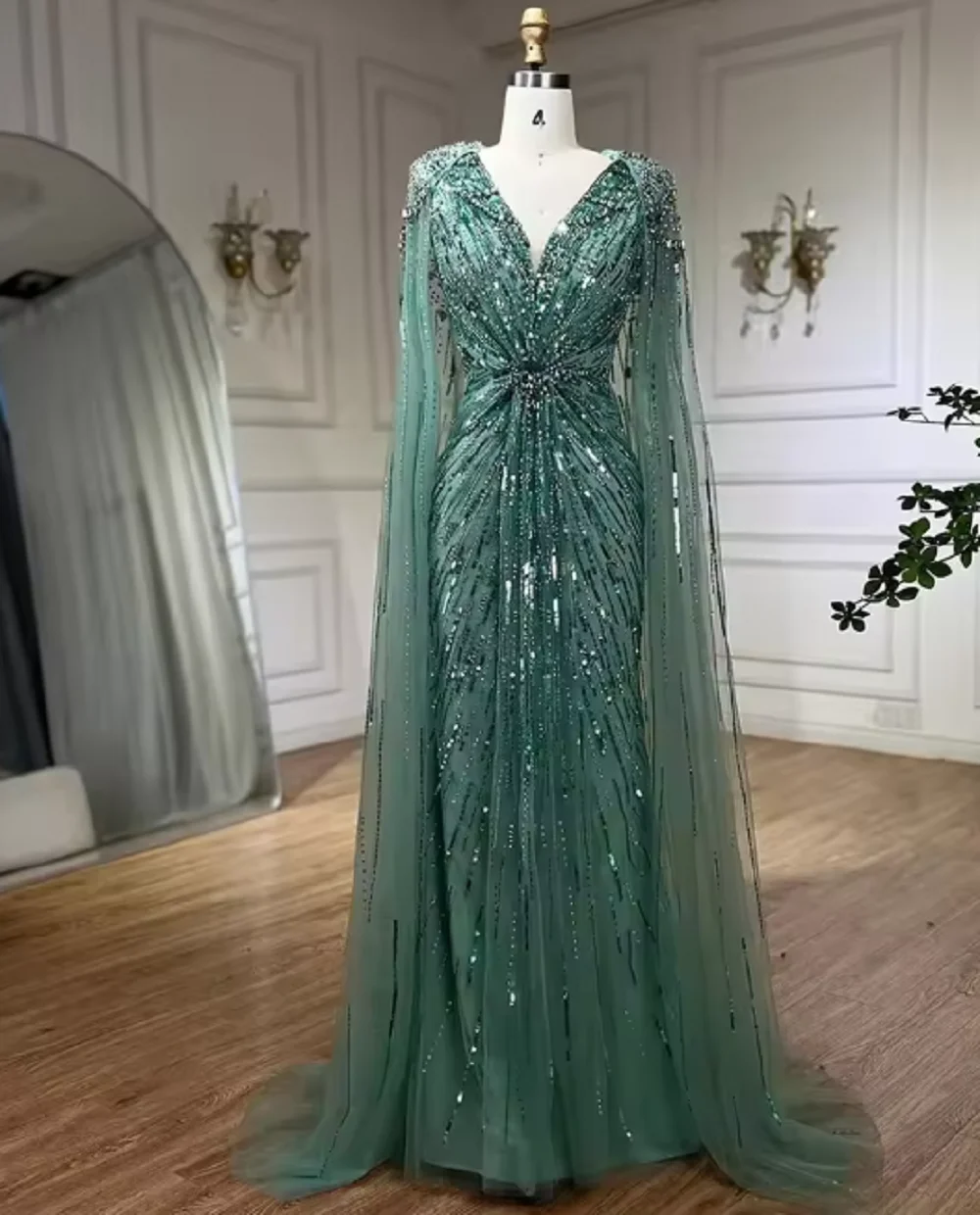 

Serene Hill Бирюзовые вечерние платья русалки, платья 2025 с накидкой из бисера и рукавами, дизайн на заказ, свадебная вечеринка