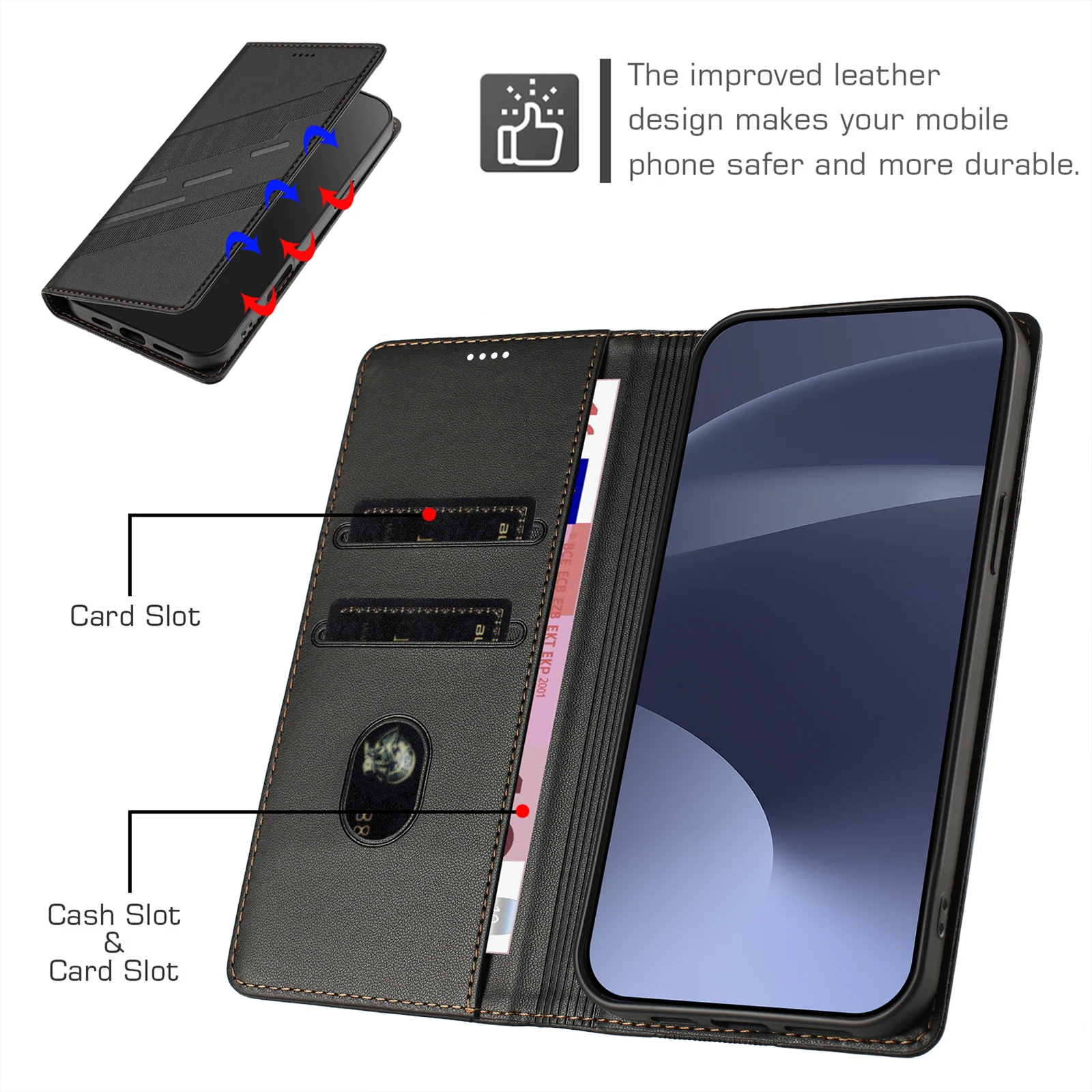 Luxuriöse Handyhülle für Xiaomi Poco X8 X7 X6 X5 Pro F8 F7 F6 F5 Ultra Leder-Kartenetui mit Magnetverschluss Schutzhülle – Detail 8
