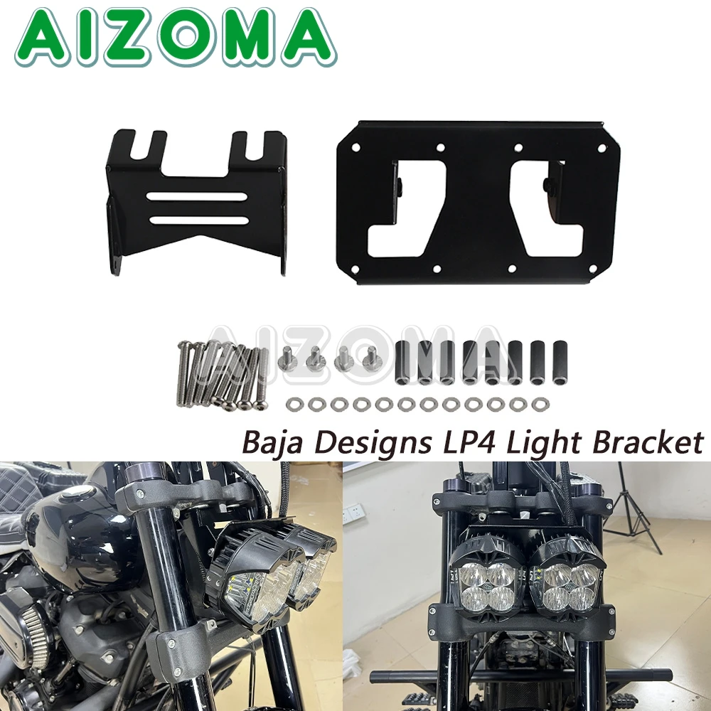 

For BAJA LP4 LED Motorcycle DUAL Headlight Bracket Combo Kit Steel Black For Harley Softail M8 Fat Bob 114 FXFB FXFBS 2018-2024