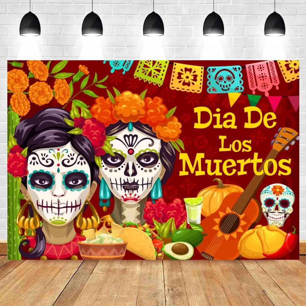Mexico Day Of The Dead Backdrop Mexican Fiesta Sugar Skull Dia DE Los Muertos Dress-up Party Photography Background Photo Studio