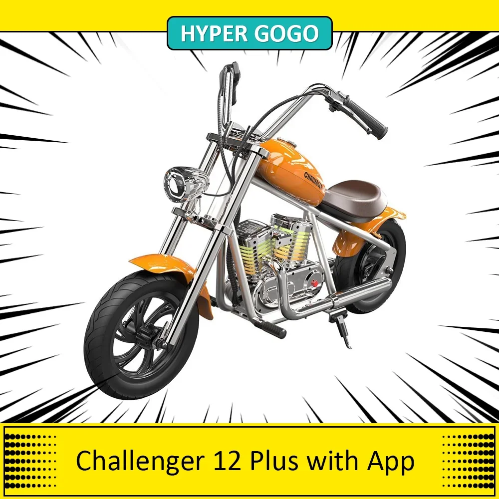 HYPER GOGO Challenger 12 Plus with App Electric Motorcycle for Kids 12'' Pneumatic Tires Bluetooth Speaker Kids Riding Pleasure