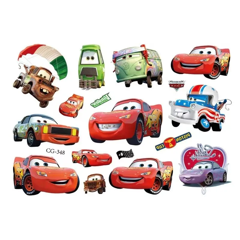 Disney Cartoon Anime Carros Tatuagem Temporária, Body Art Adesivos, Festa Cosplay, Brinquedos para Crianças, Presentes de Aniversário, 1Pc