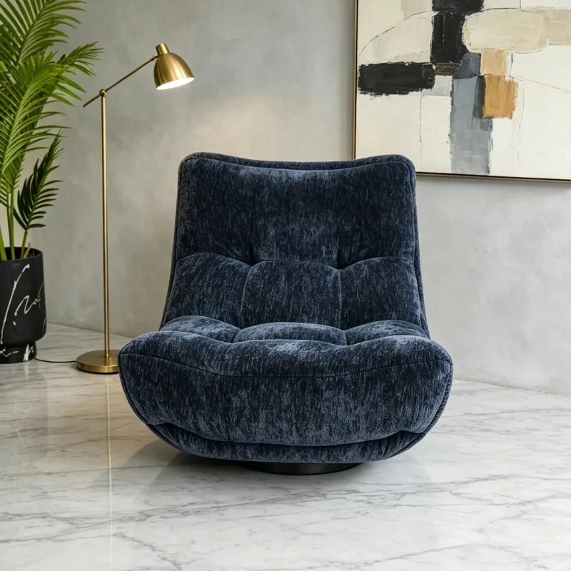 Comfortable tufted fabric rotating recliner, modern style living room lounge chair