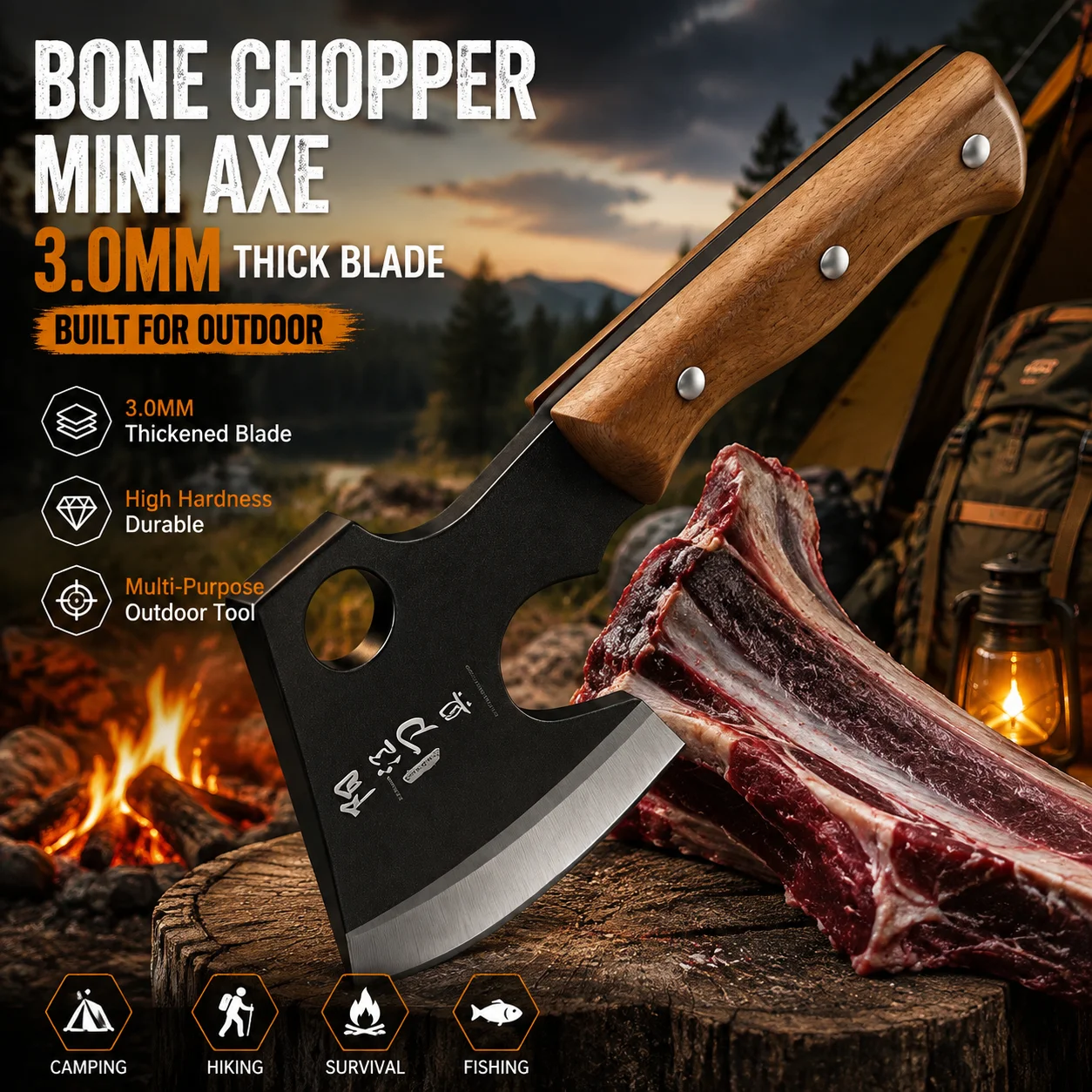 Upgraded Outdoor Hatchet & Bone Chopper Knife Ultra Sharp–High Carbon Steel Hand Forged Heavy Duty for Camping Hiking BBQ