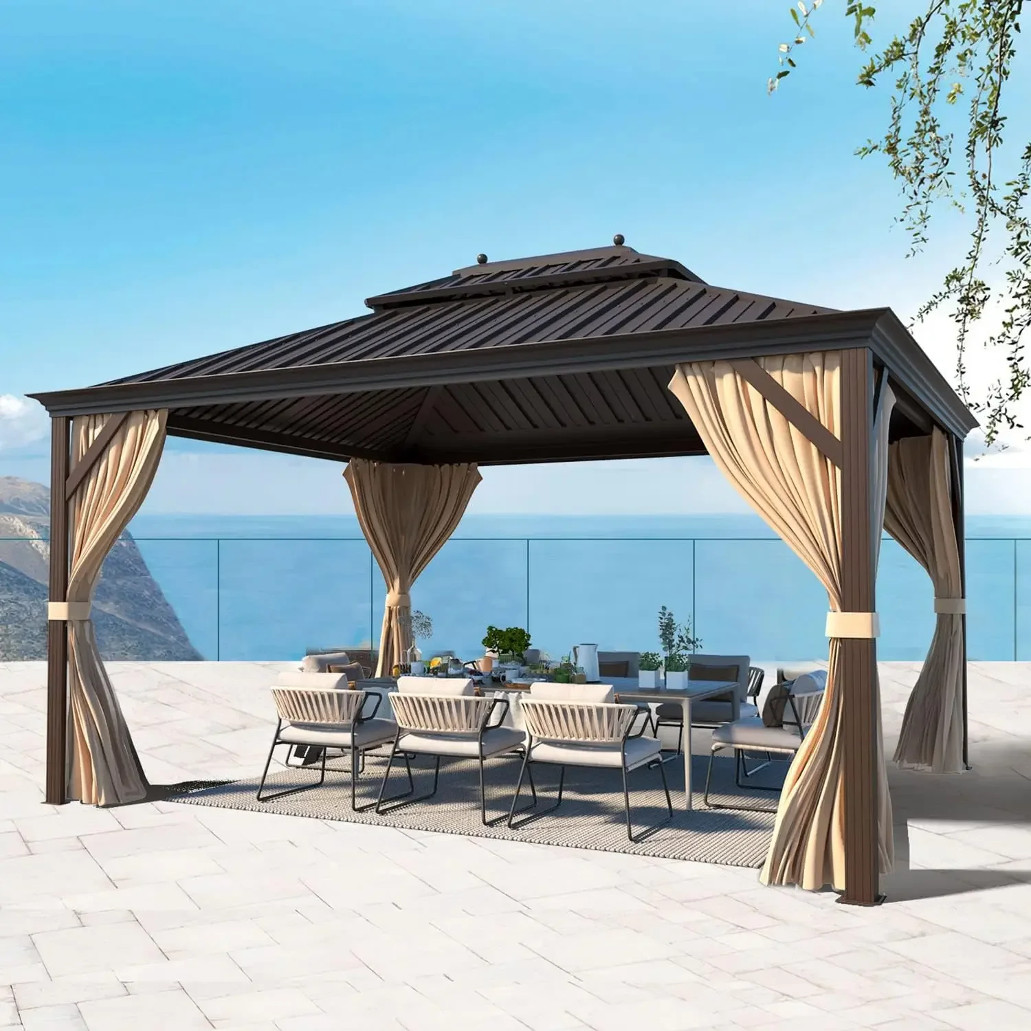 

Galvanized Steel Metal Double Roof Aluminum Gazebo with Aluminum Frame for Patio, Lawn & Garden