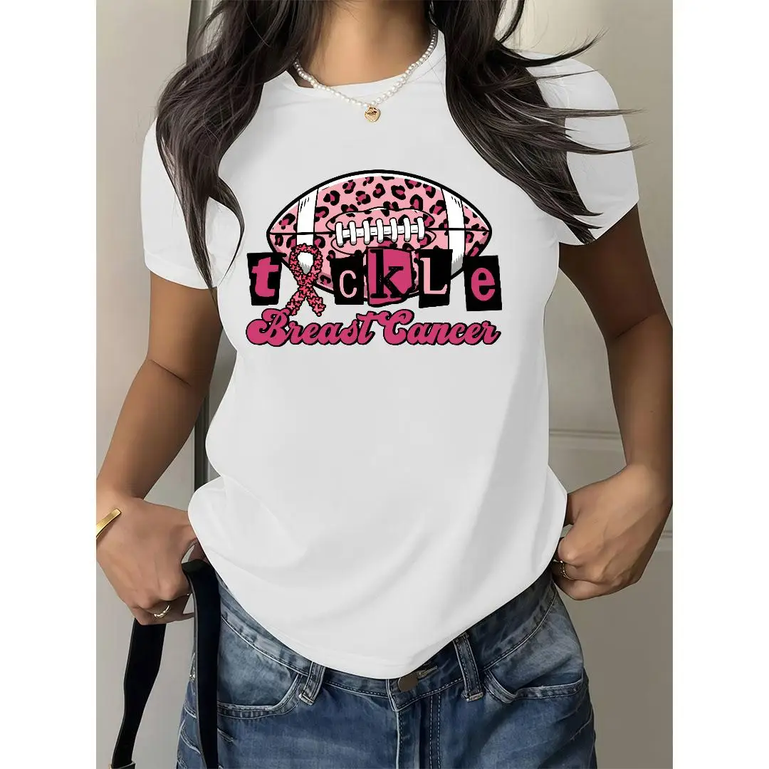 

Tackle Breast Cancer Awareness T-Shirt, Pink Leopard Football Graphic Tee, Women Pink Ribbon Hope Fight Supporter Gift