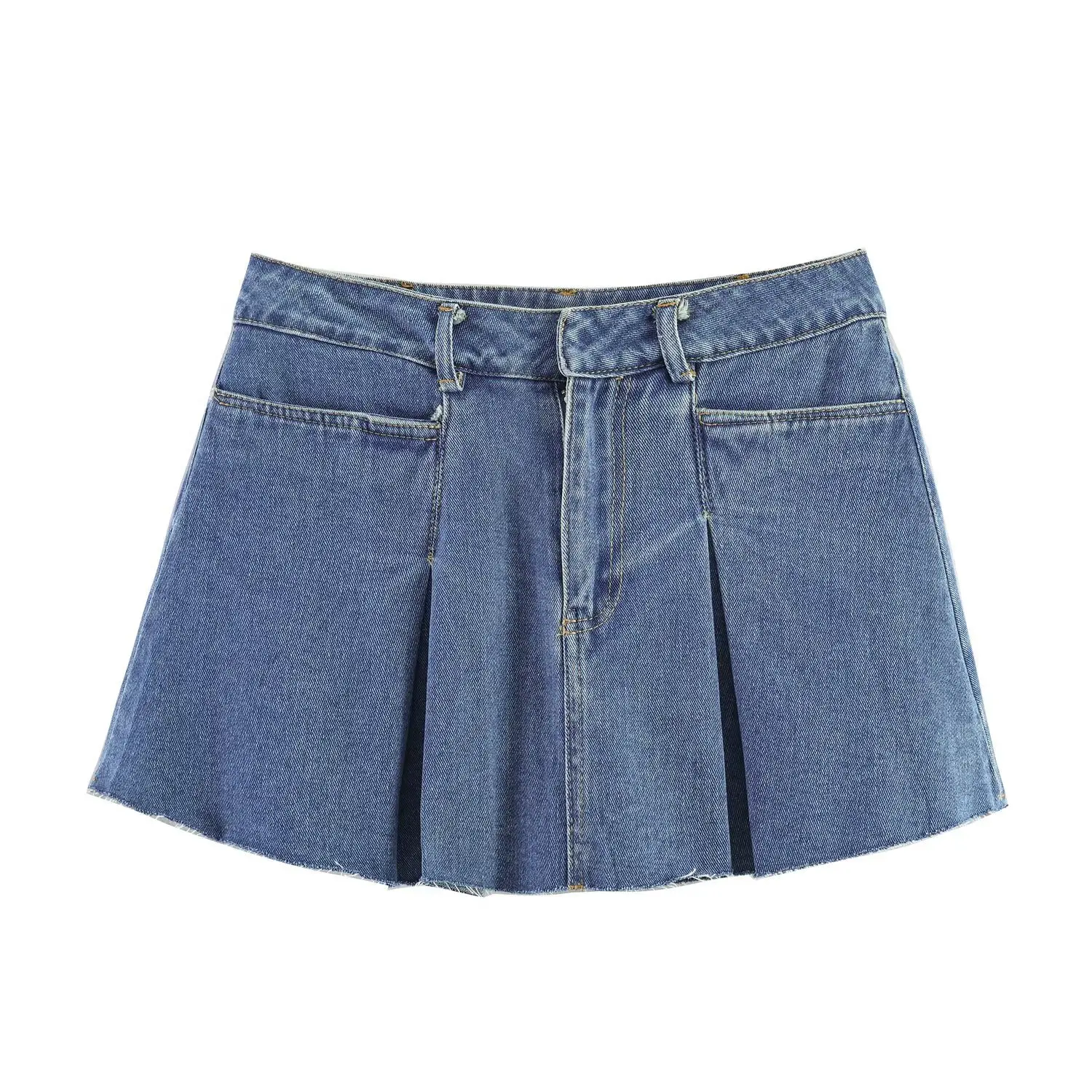 European and American style 2026 new summer style pleated raw edge high-waisted A-line denim skirt hot girl slim retro skirt