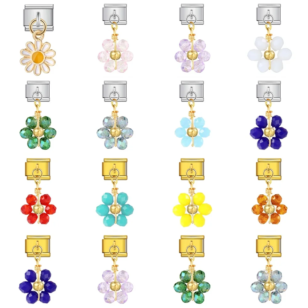 Farben Grün Rot Blau Rosa Gelb Blumenanhänger Italienischer Charm Passend für 9mm Edelstahlarmband DIY Schmuck für Frauen – Detail 1