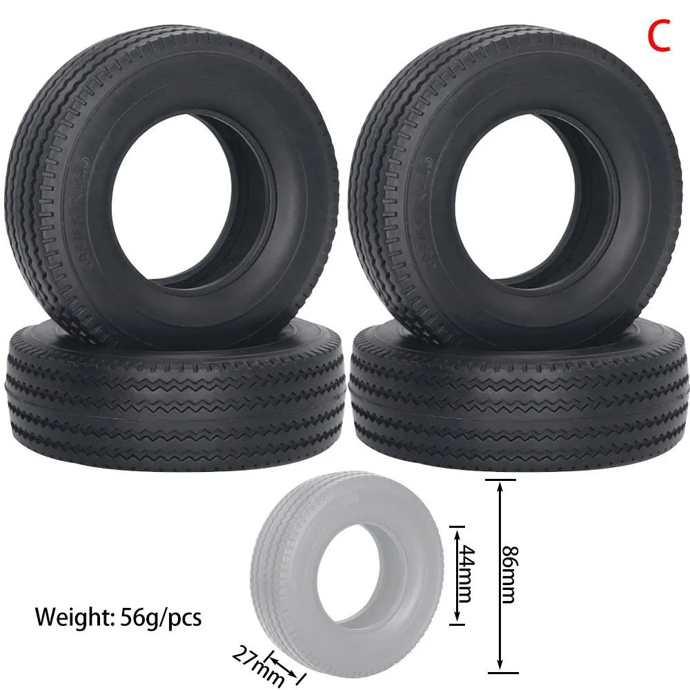 4PCS 1/14 Trailer Rubber Tires Wide/Narrow Gravel Tire Road Tyre Wheel for 1:14 RC Tamiya Mud Head Cargo Truck DIY Parts