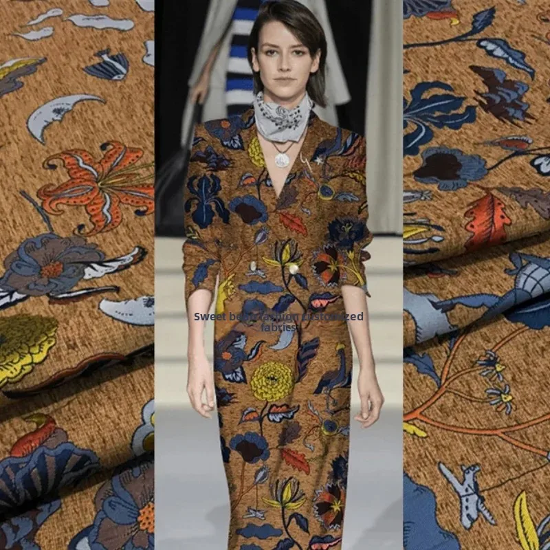 

Темный парчовый жаккардовый винтажный пиджак, модный европейский бренд, модный дизайн, швейная оптовая продажа с принтом, ткань на метр