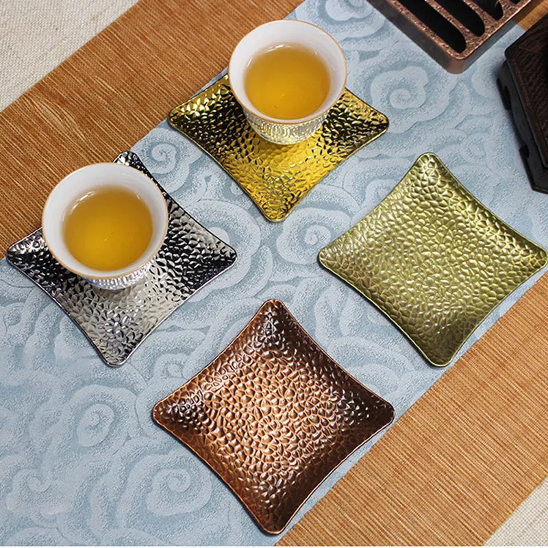 

1PCS Square Copper Tea Coaster Fireproof and Anti-slip Cup Mat Reusable Skid Insulation Mug Pad Table Protector Drinkware Decor