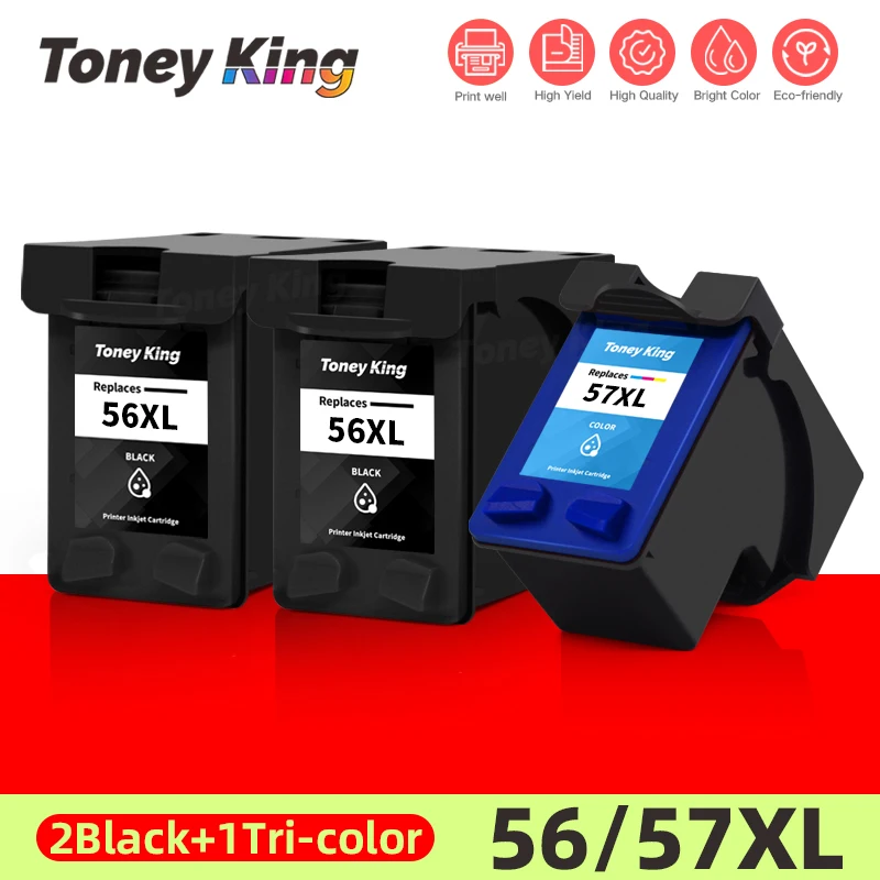 TONEY KING Compatible Ink Cartridge for HP 56 57 Ink Cartridge XL Deskjet 5150 450CI 5550 5650 7760 9650 PSC 1315 1350 2110 2210