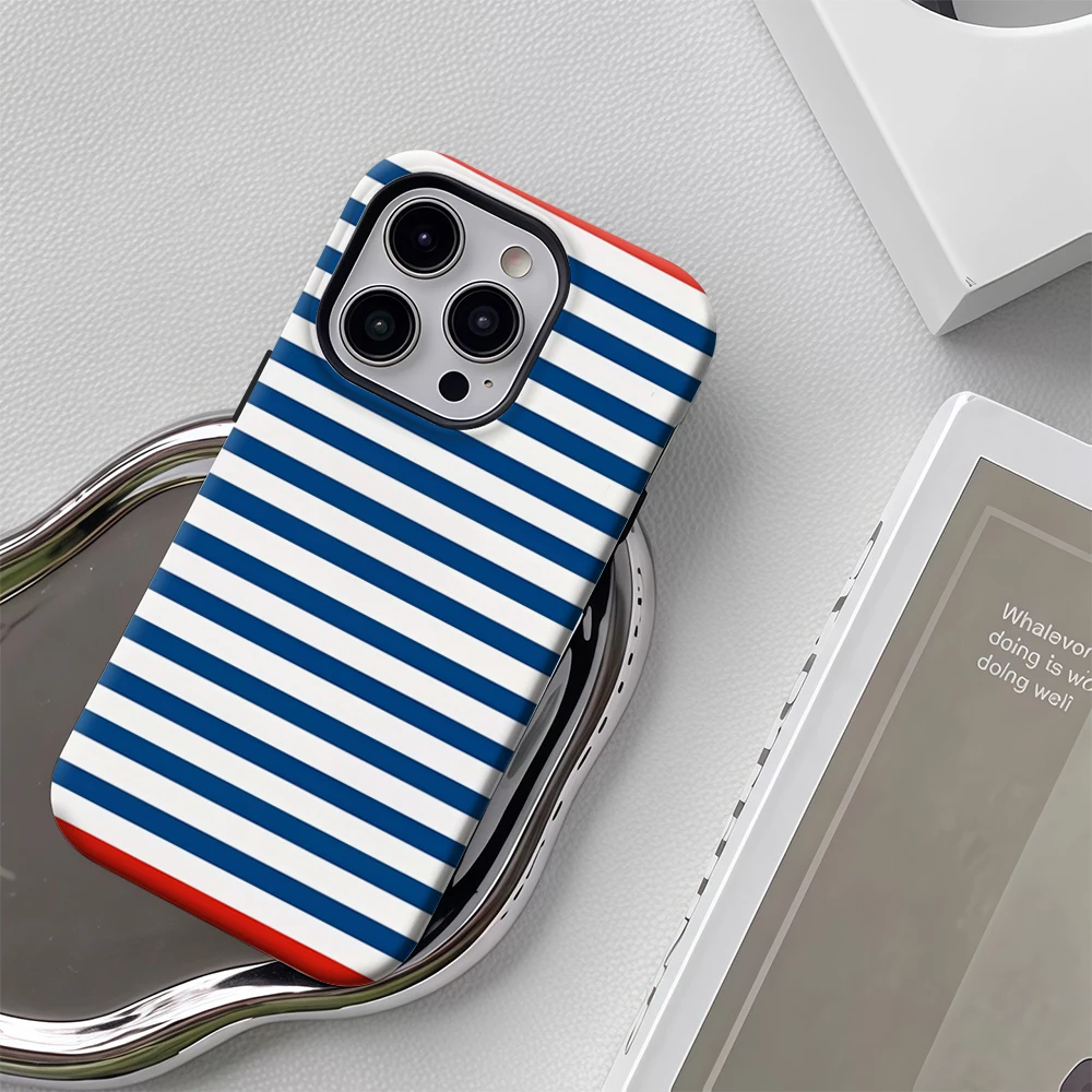 Red Accented Navy Stripes IPhone17 Must-Haves Phone Case for IPhone 17 16 15 14 13 12 Pro Max Plus Double-layer Back Cover