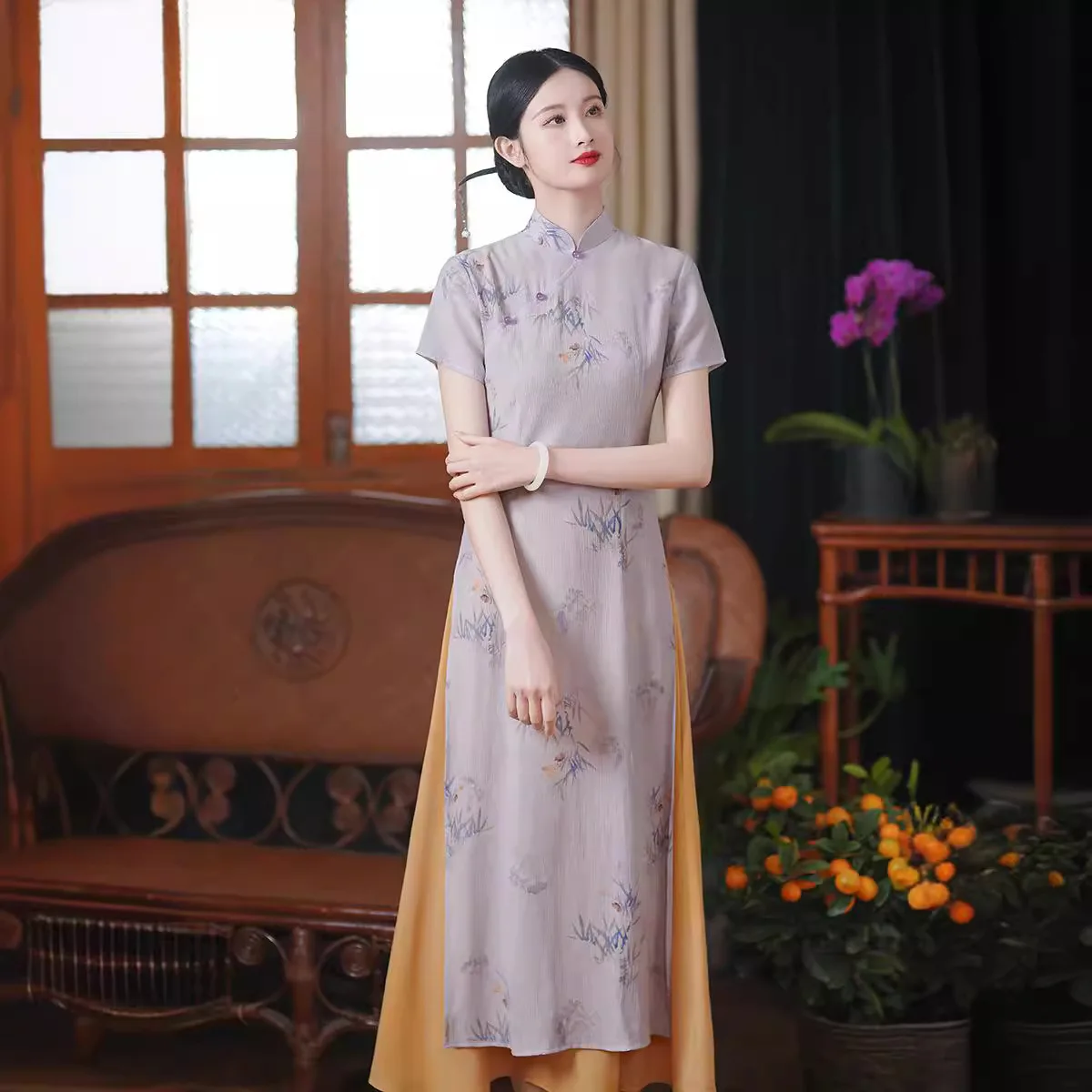 

Платье в китайском стиле Ao Dai Qipao с разрезом Cheongsams трапециевидной формы, лето-весна, новое улучшенное платье Qipao с воротником-стойкой, Vestidos