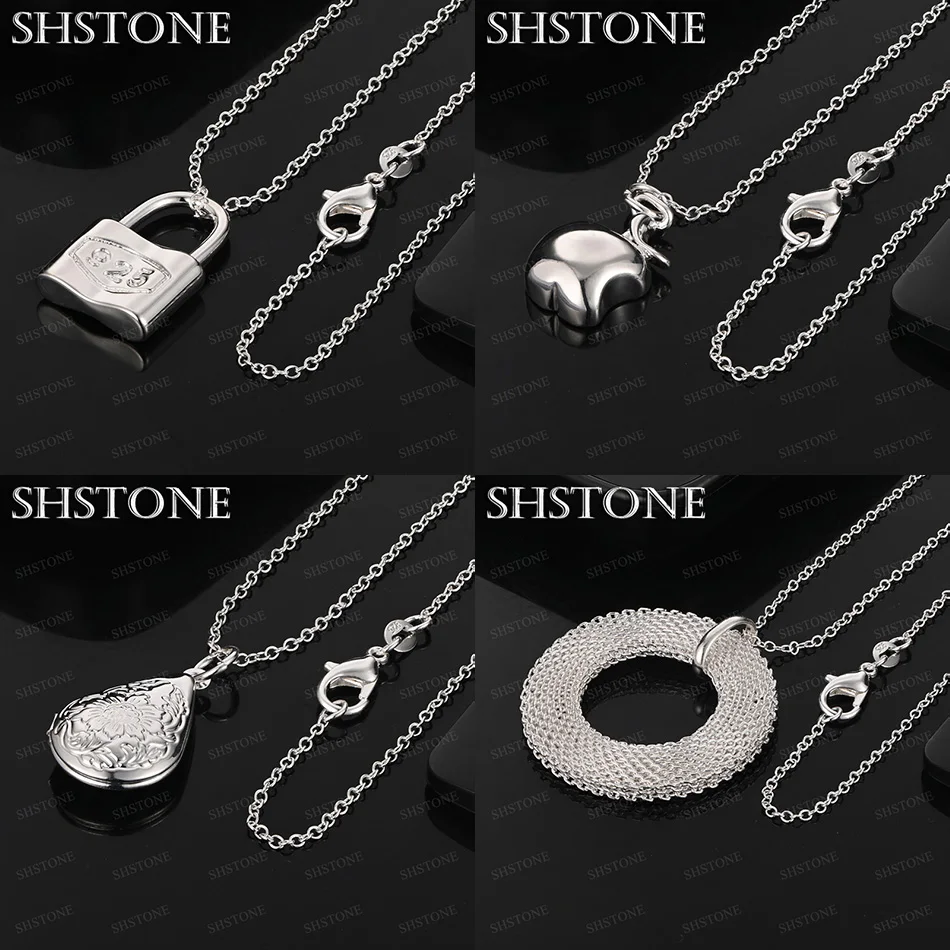 

New 925 Sterling Silver Apple Water Drop Lock Round Pendant Necklace Nice Jewelry Charm Wedding Party Nice Gift Accessories